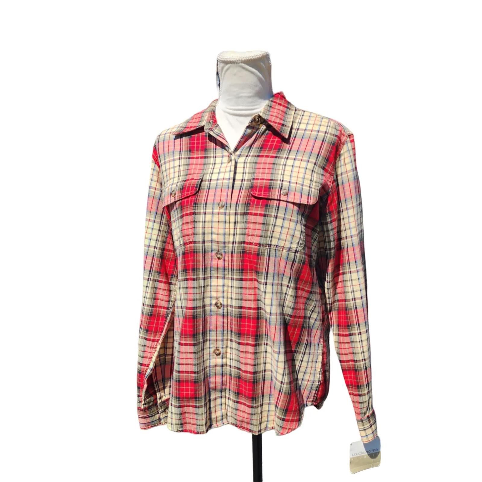 Designer Liz Claiborne. Vintage, Cotton Plaid Flannel. Size: S NWT Size S / US 4 / IT 40 - 1 Thumbnail