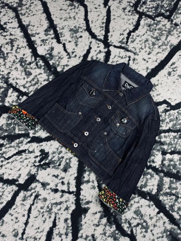 Dolce & Gabbana Dolce & Gabbana navy blue floral denim jacket 44 L cropped Size L / US 10 / IT 46 - 2 Thumbnail