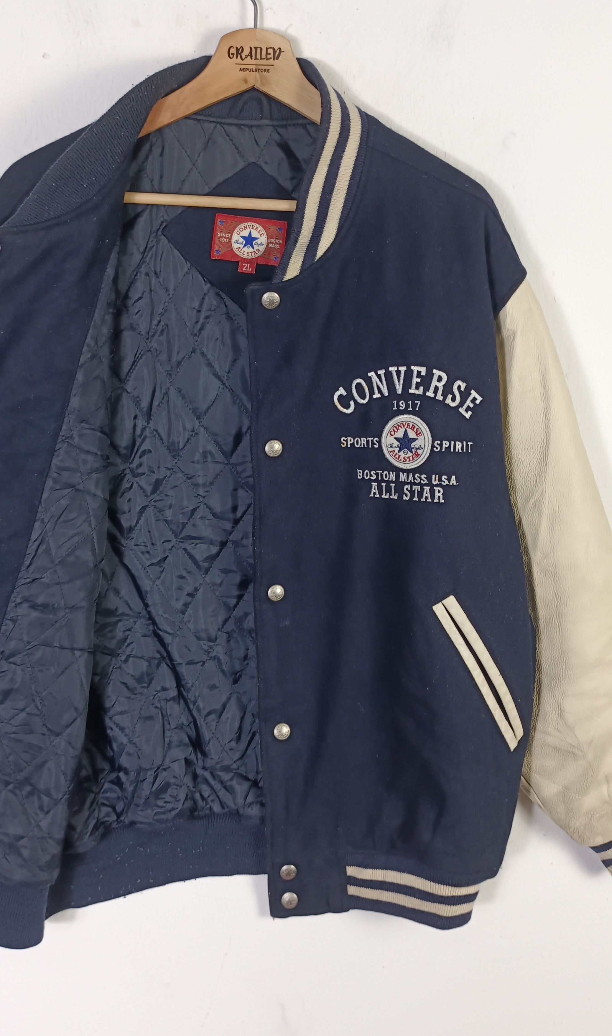 Converse CONVERSE Embroidery logo Leather Sleeve Varsity Jacket Size US XL / EU 56 / 4 - 5 Thumbnail