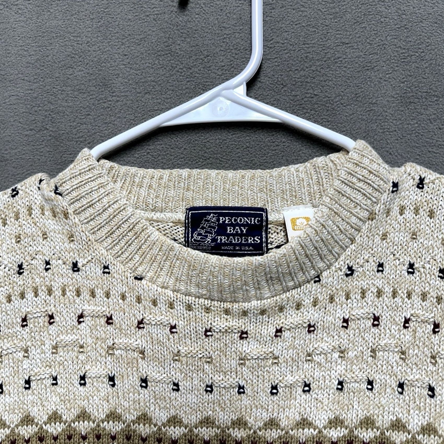 Vintage Vintage Peconic Bay Traders Sweater Mens Medium Geometric Knit Beige USA GUC Size US M / EU 48-50 / 2 - 3 Thumbnail