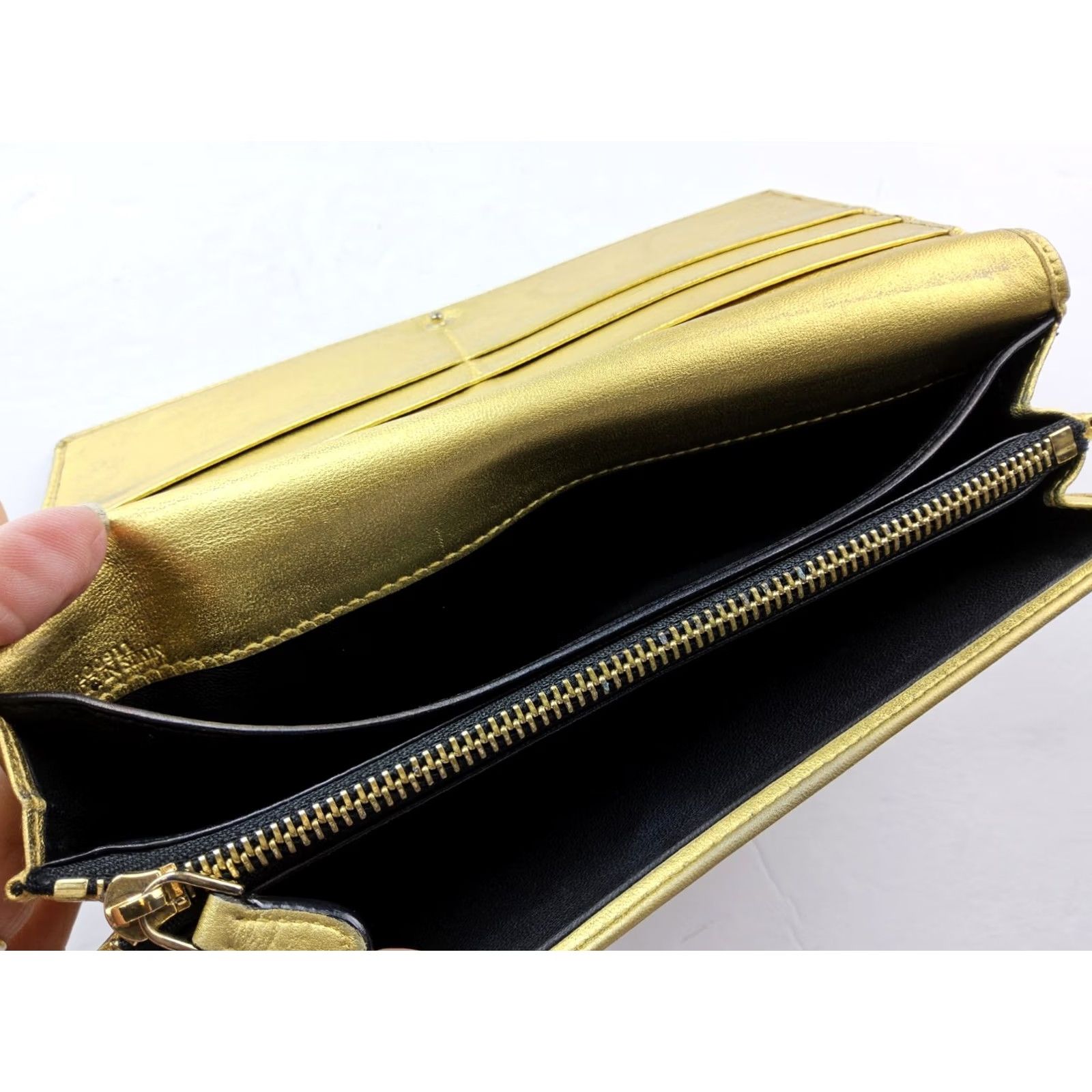 Loewe LOEWE Wallet Metal Gold Leather Snap Full Size Long Wallet Women Gold Leather Snap Wallet Size ONE SIZE - 5 Thumbnail