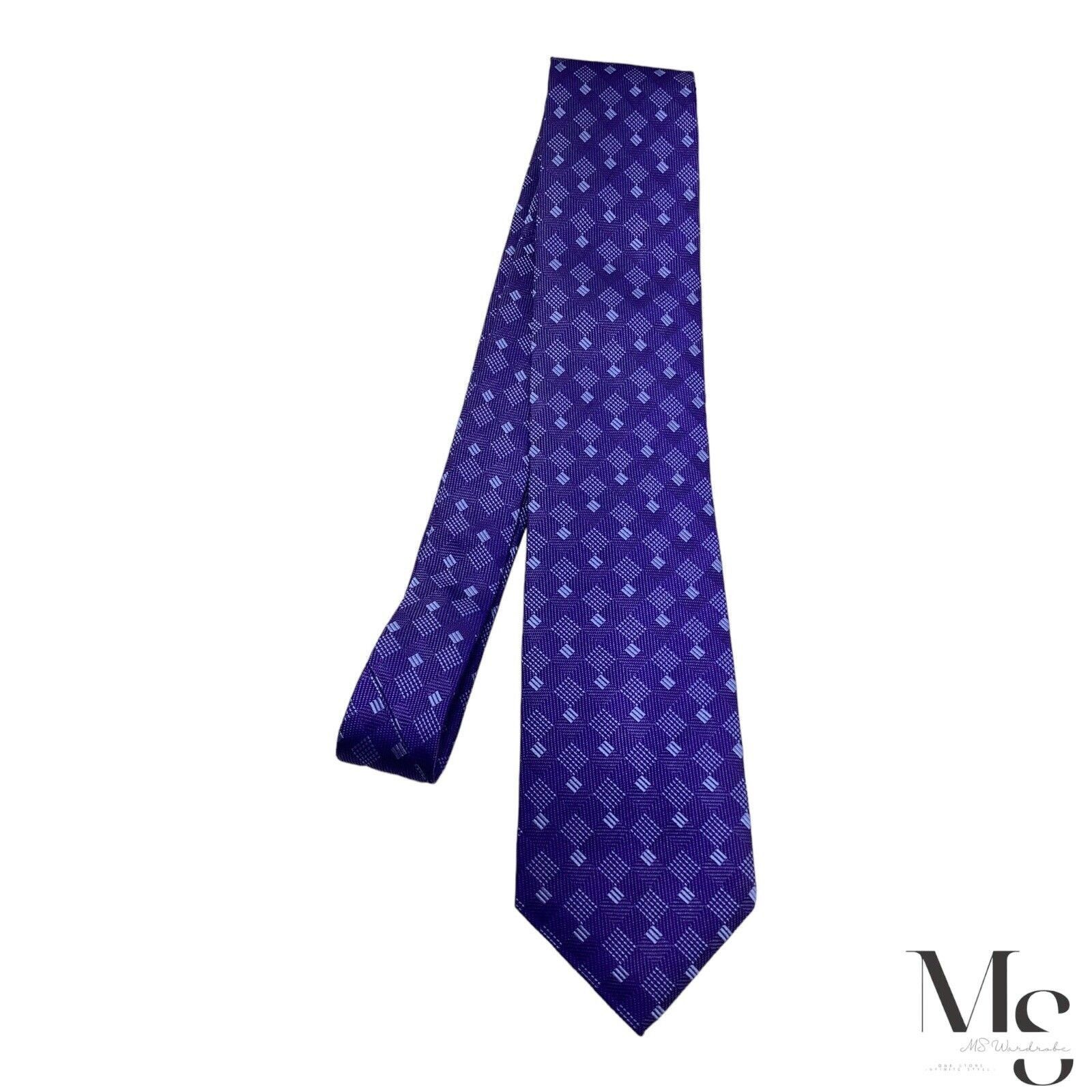 David Donahue DAVID DONAHUE Blue Geometric Luxury Silk Tie H. Made In USA Size ONE SIZE - 6 Thumbnail