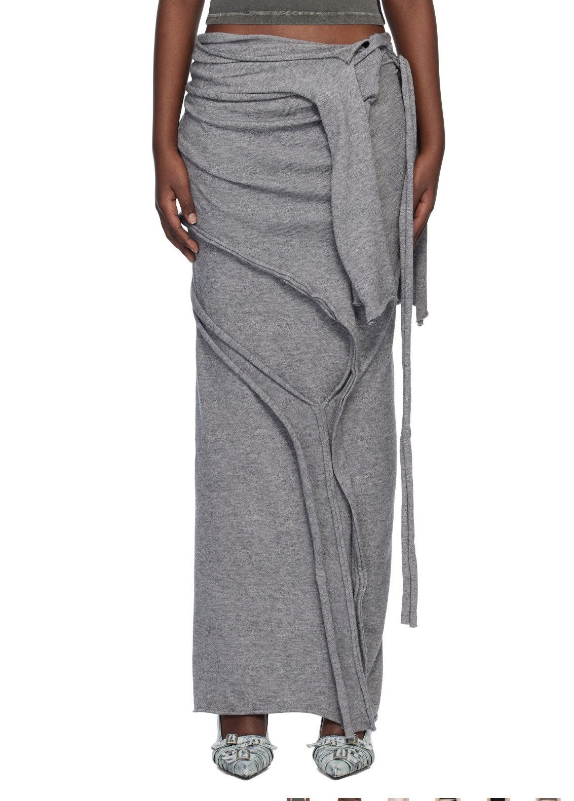 Ottolinger Gray Drape Strap Knit Maxi Skirt Size 24" / US 00 / IT 34 - 1 Thumbnail