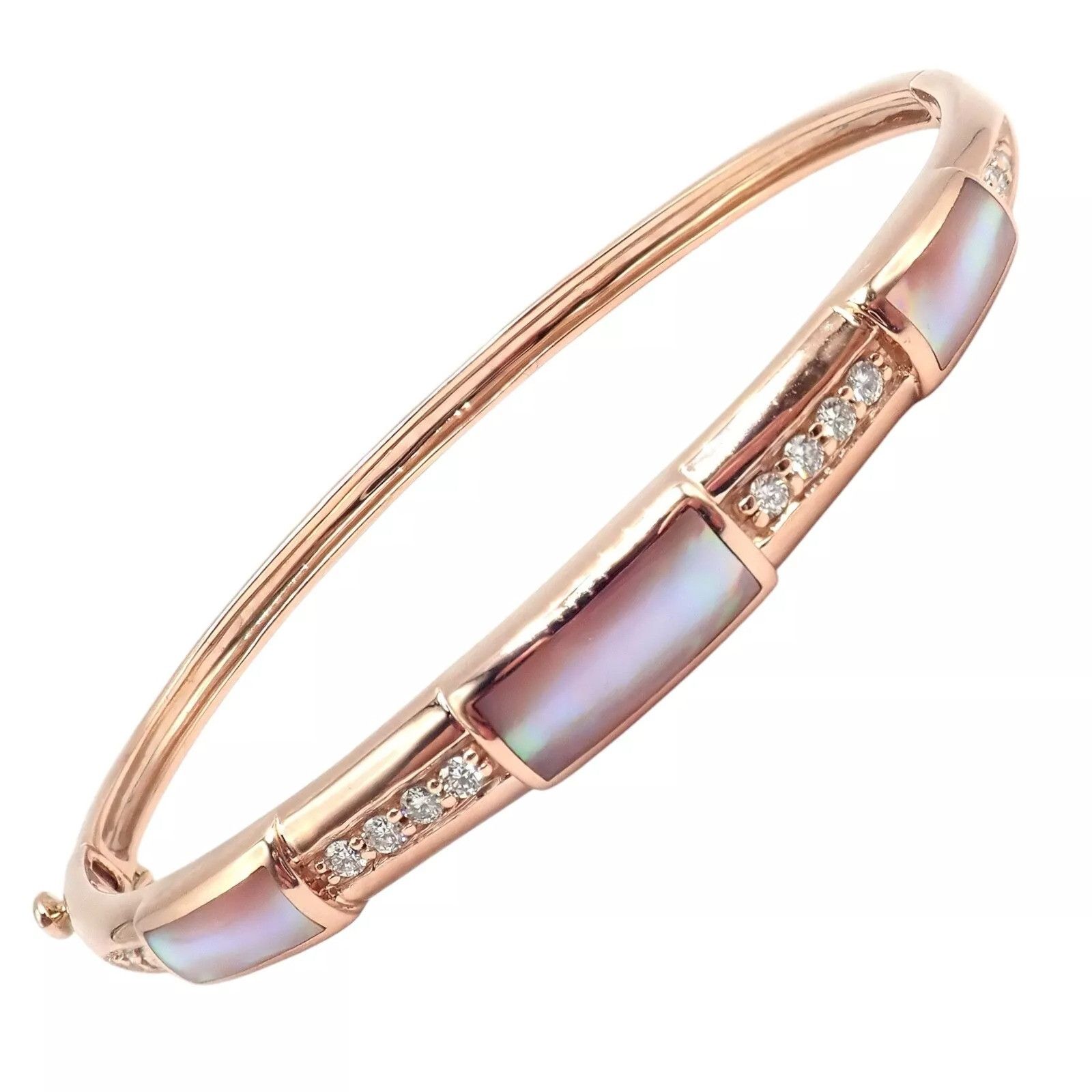 The Unbranded Brand Kabana 14k Rose Gold Diamond Mother of Pearl Bangle Bracelet Size ONE SIZE - 1 Thumbnail