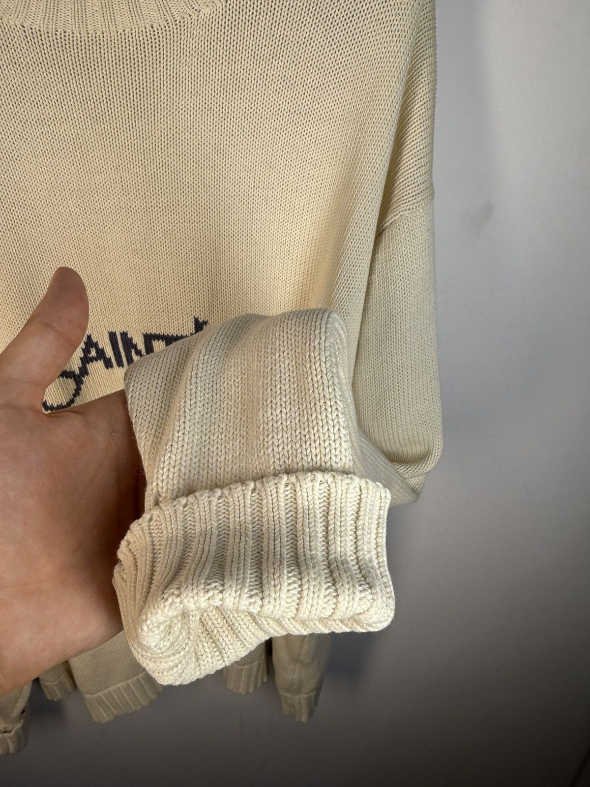 Yves Saint Laurent Cream YSL Sweater Knit Big Logo Turtleneck y2k Sweatshirt Size US L / EU 52-54 / 3 - 11 Thumbnail