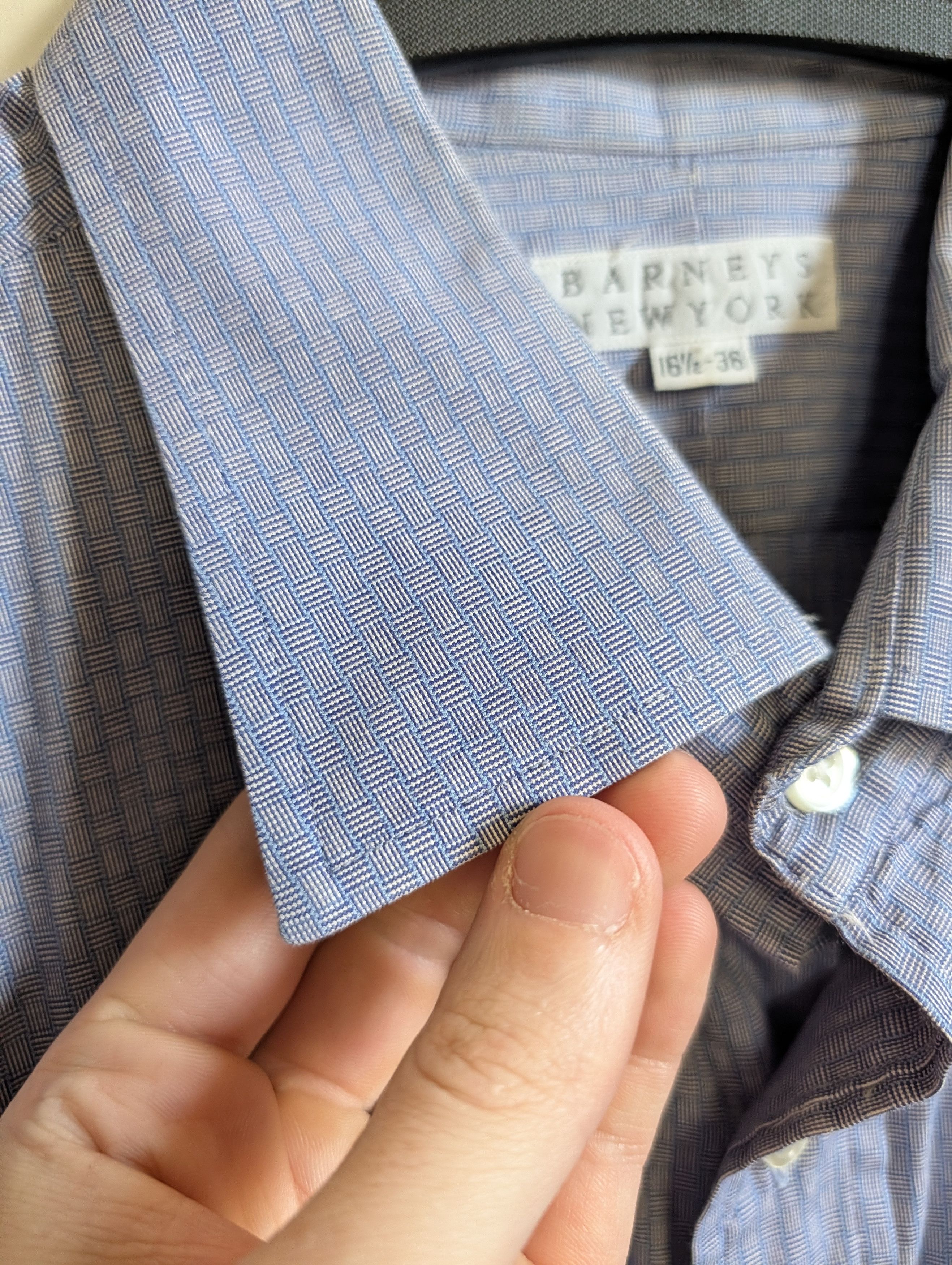 Barneys New York VTG blue patterned made in USA cotton French cuff shirt Size US XL / EU 56 / 4 - 4 Thumbnail