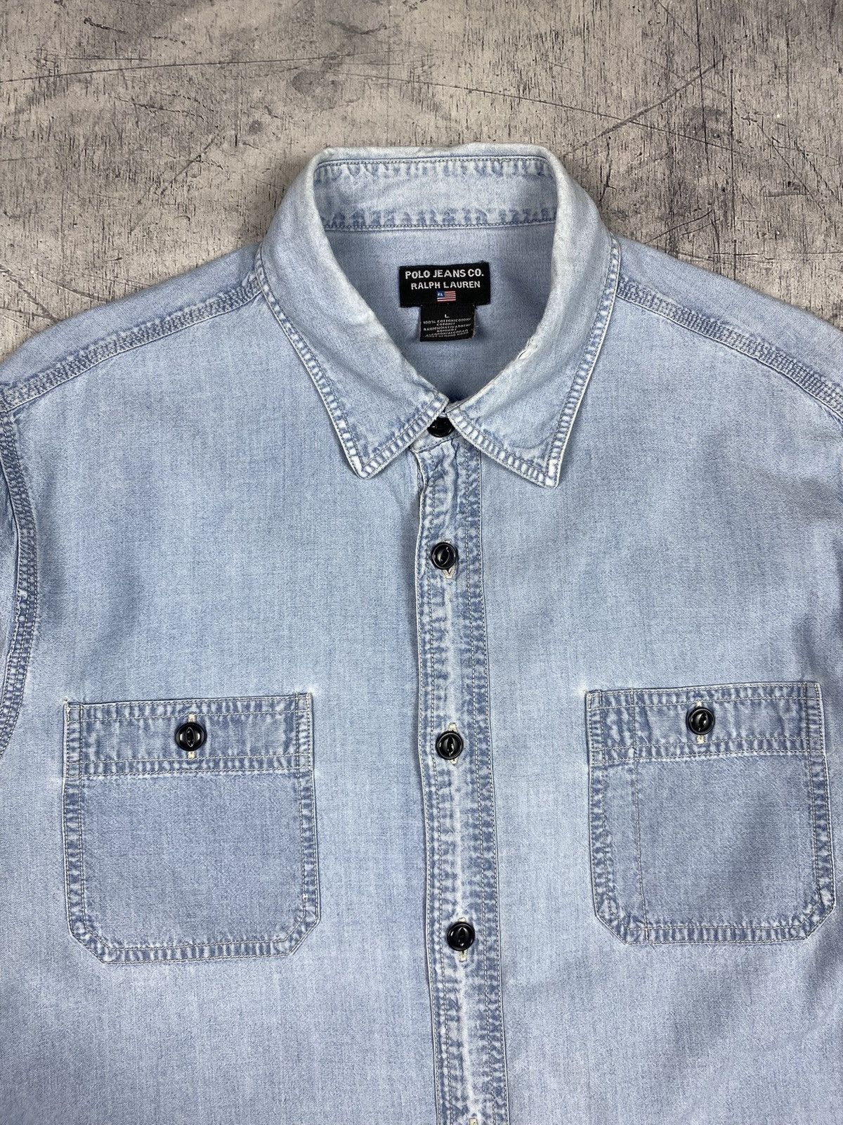 Polo Ralph Lauren Vintage Polo Jeans Co Ralph Lauren Distressed Denim Shirt Size US L / EU 52-54 / 3 - 5 Thumbnail