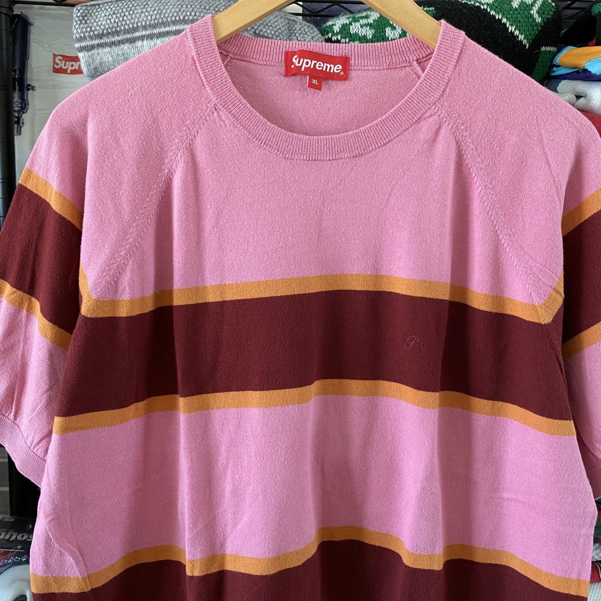 Supreme Supreme Knit Stripe Raglan Top Pink 2017 X-Large Sweater Size US XL / EU 56 / 4 - 2 Thumbnail