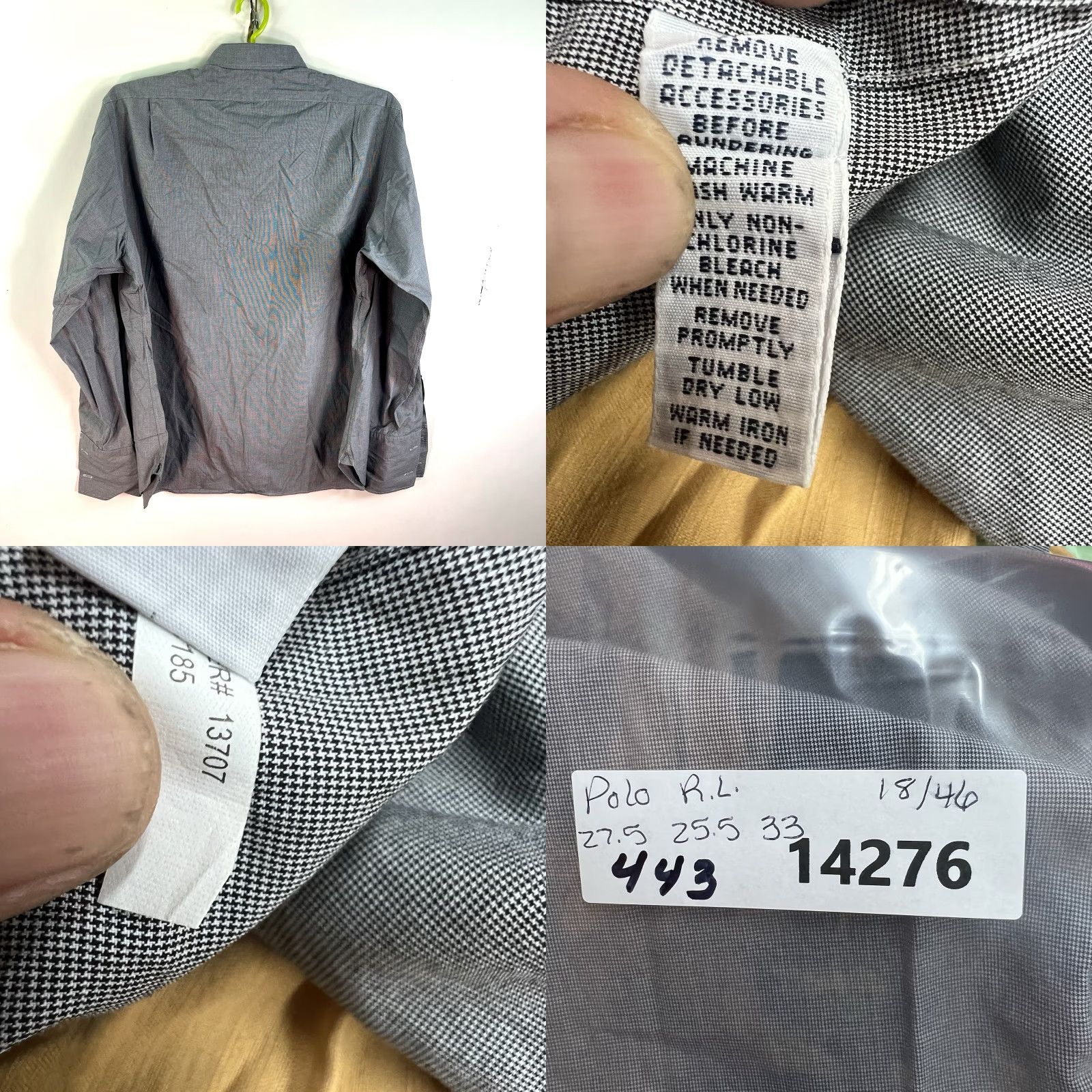 Ralph Lauren VINTAGE Polo Ralph Lauren Estate Custom Barrel Cuff Houndstooth Shirt Mens 18 /46 Gray Size US XXL / EU 58 / 5 - 8 Thumbnail