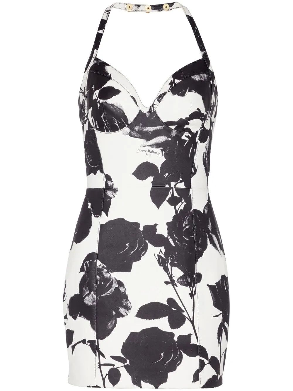 o1s1wg110825 Floral Print Leather Minidress in Black/White