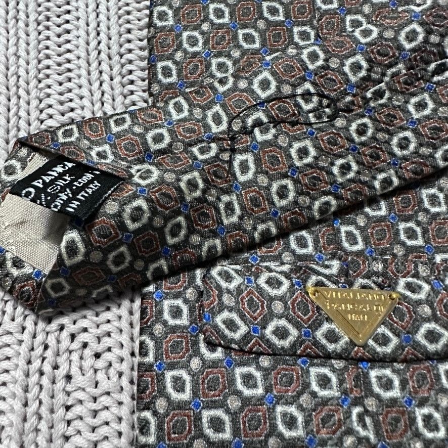 Vitaliano Vitaliano Pancaldi steel gray geometric Italian silk tie Size ONE SIZE - 3 Thumbnail
