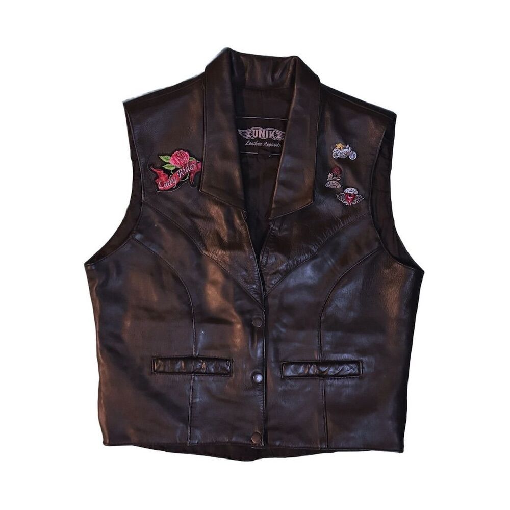Vintage Vintage UNIK Y2K Black Leather Biker Vest L with Vintage Pi Size L / US 10 / IT 46 - 1 Thumbnail