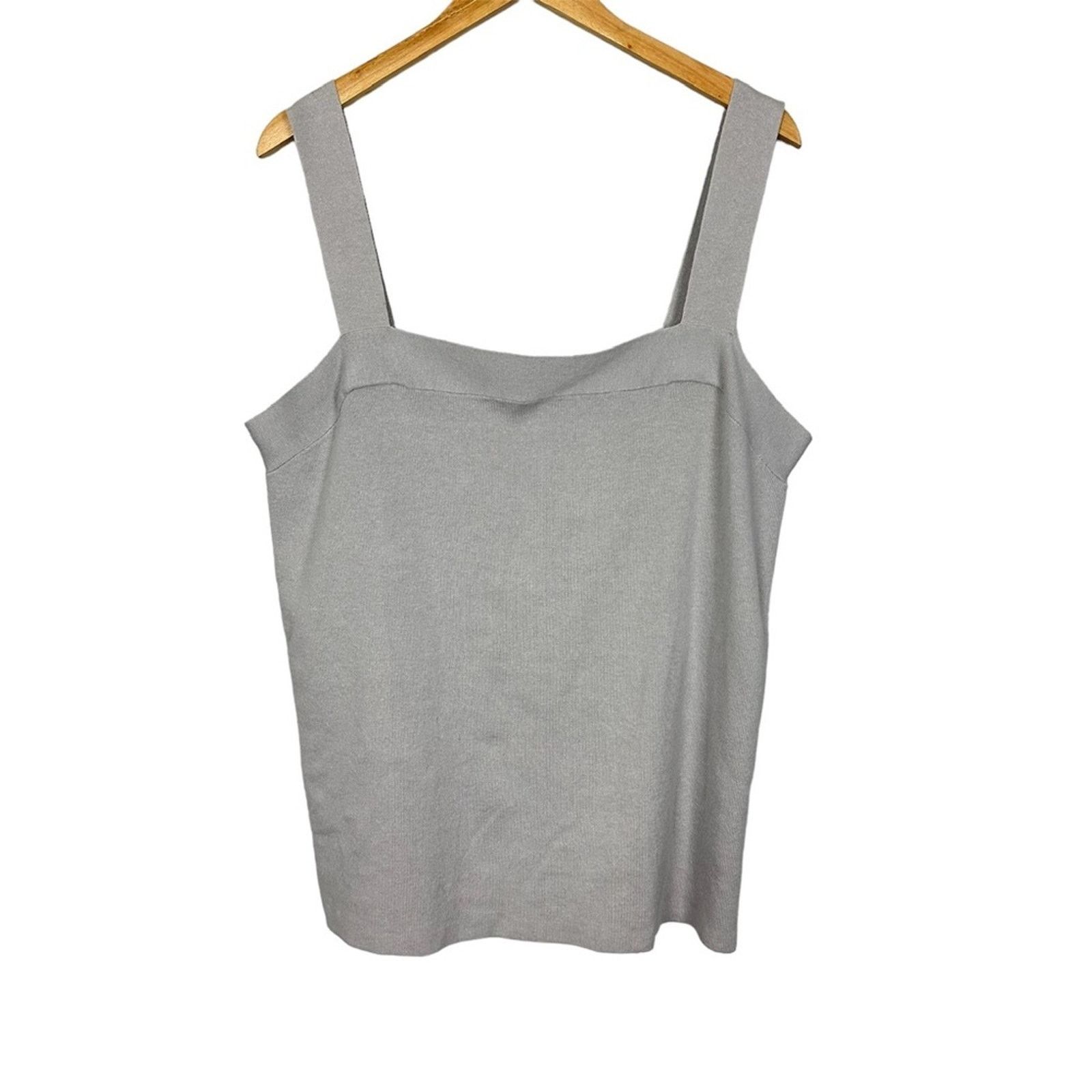 Loft NWT Loft Gray Ribbed Knit Square Neck Tank Linen Blend 16/18 Size XXL / US 16-18 / IT 52-54 - 1 Thumbnail