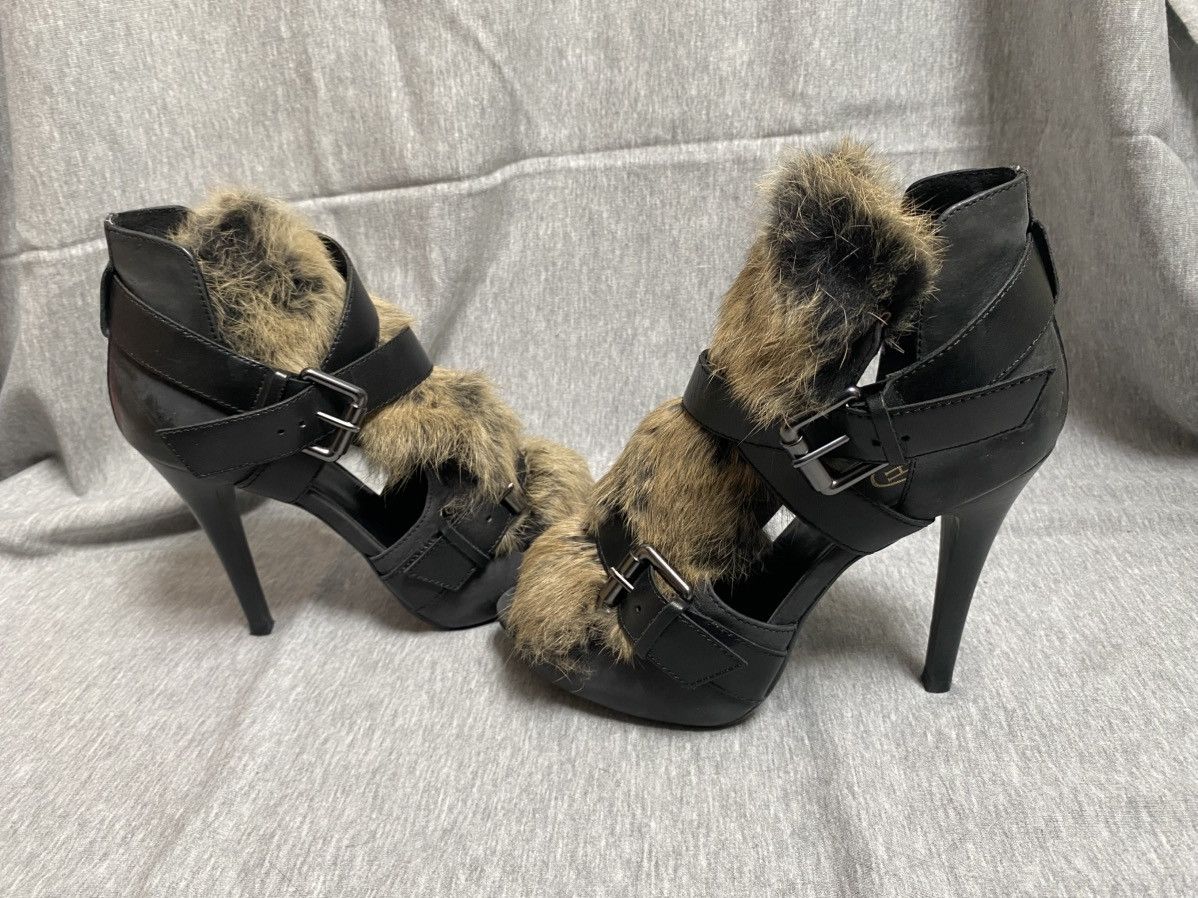ASH Leather and rabbit fur heels with straps and metal buckles Size US 8 / IT 38 - 4 Thumbnail