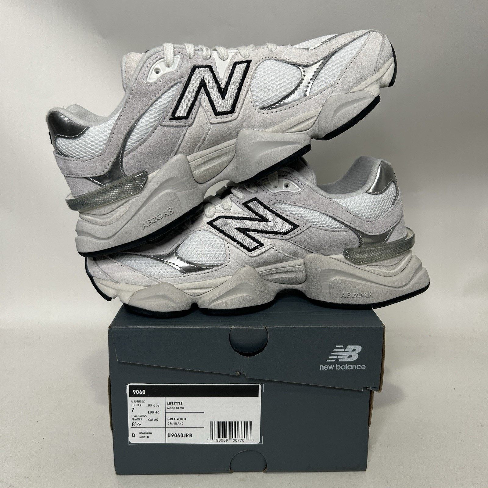 New Balance New Balance 9060 'White Black Metallic Silver' U9060JRB Size US 8.5 / IT 38.5 - 3 Thumbnail