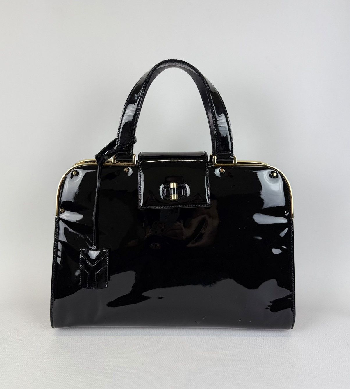 Yves Saint Laurent Yves Saint Laurent Black Patent Leather Uptown Satchel Bag Size ONE SIZE - 2 Thumbnail