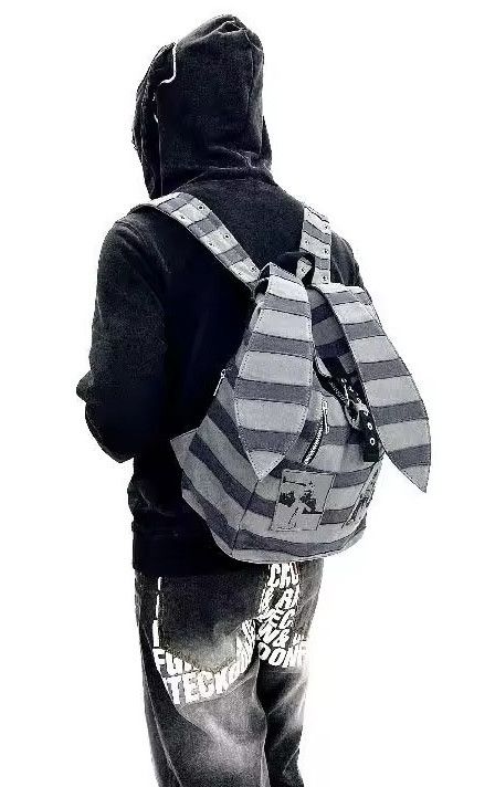 Japanese Brand Kawaii Rabbit Ear Contrast Color Striped Backpack Size ONE SIZE - 1 Thumbnail