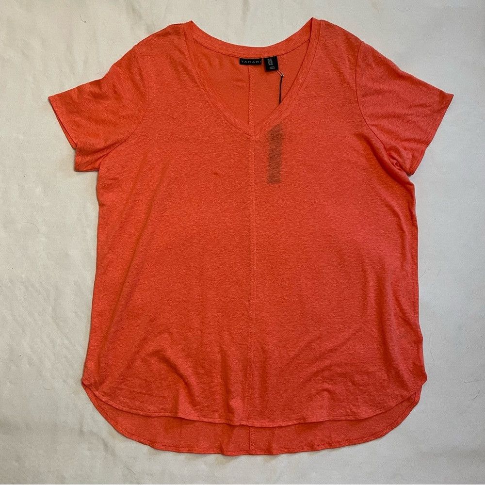 Elie Tahari NWT New Tahari Linen Blend V-Neck Orange Top Size 1X Size XL / US 12-14 / IT 48-50 - 5 Thumbnail