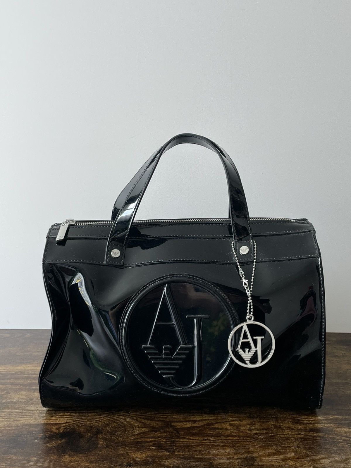 Armani Vintage AJ Armani Jeans 00’s Black Patent Leather Hand Bag Size ONE SIZE - 2 Thumbnail