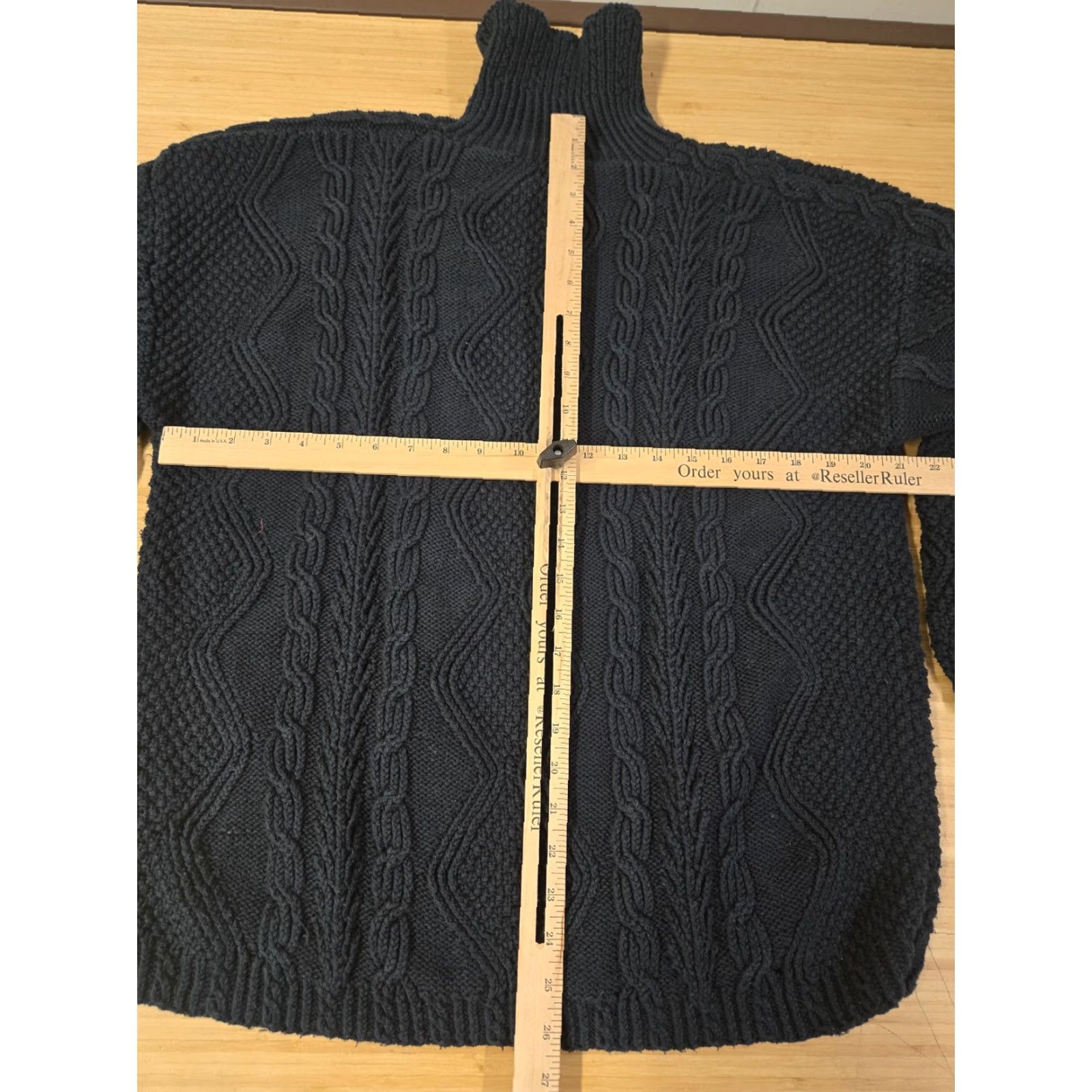 Vintage LL Bean Sweater Womens Large Navy Blue Cotton Cable Knit Mock Neck Pullover Size L / US 10 / IT 46 - 6 Thumbnail