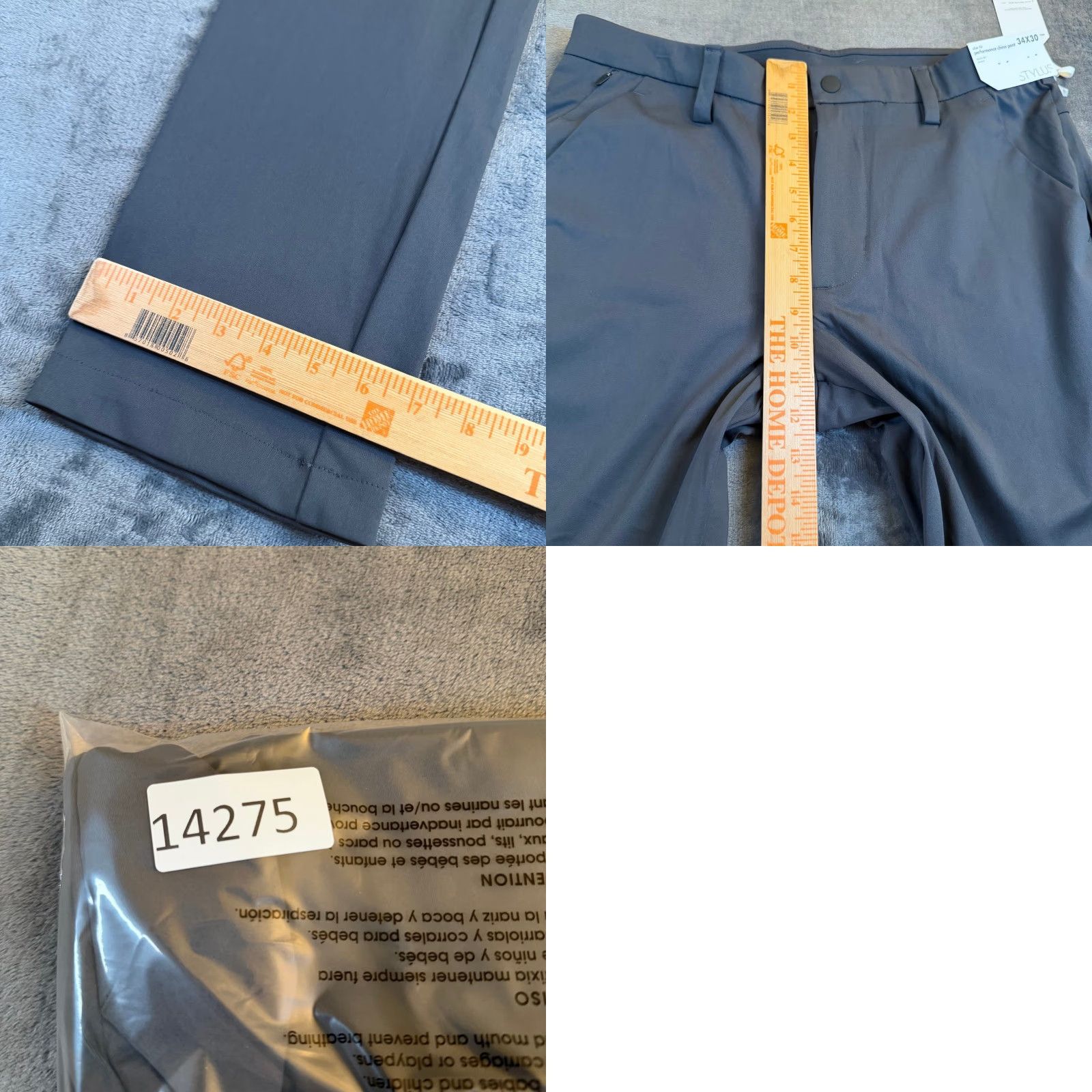 Vintage Stylus Mens Chino Pants Slim Fit Quick Dry Stretch Charcoal 34x30 Workwear Casual Flat Front Button Zip Pants Size US 34 / EU 50 - 9 Thumbnail