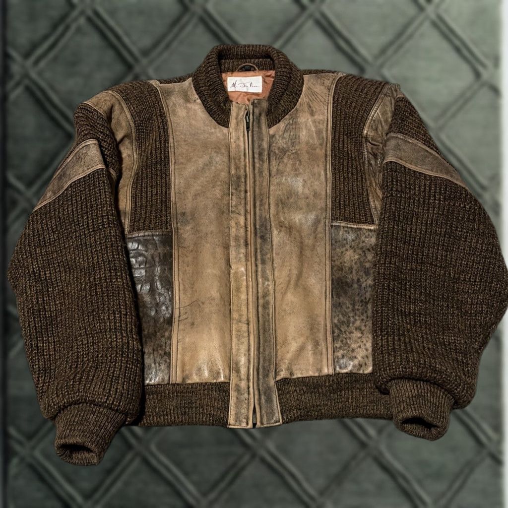 Vintage VINTAGE M. Julian Brown Leather Acrylic Knit Jacket Full Zip Size 42 Bomber Jacket Mens Brown Knit Leather Full Zip 42 Size US XS / EU 42 / 0 - 1 Thumbnail
