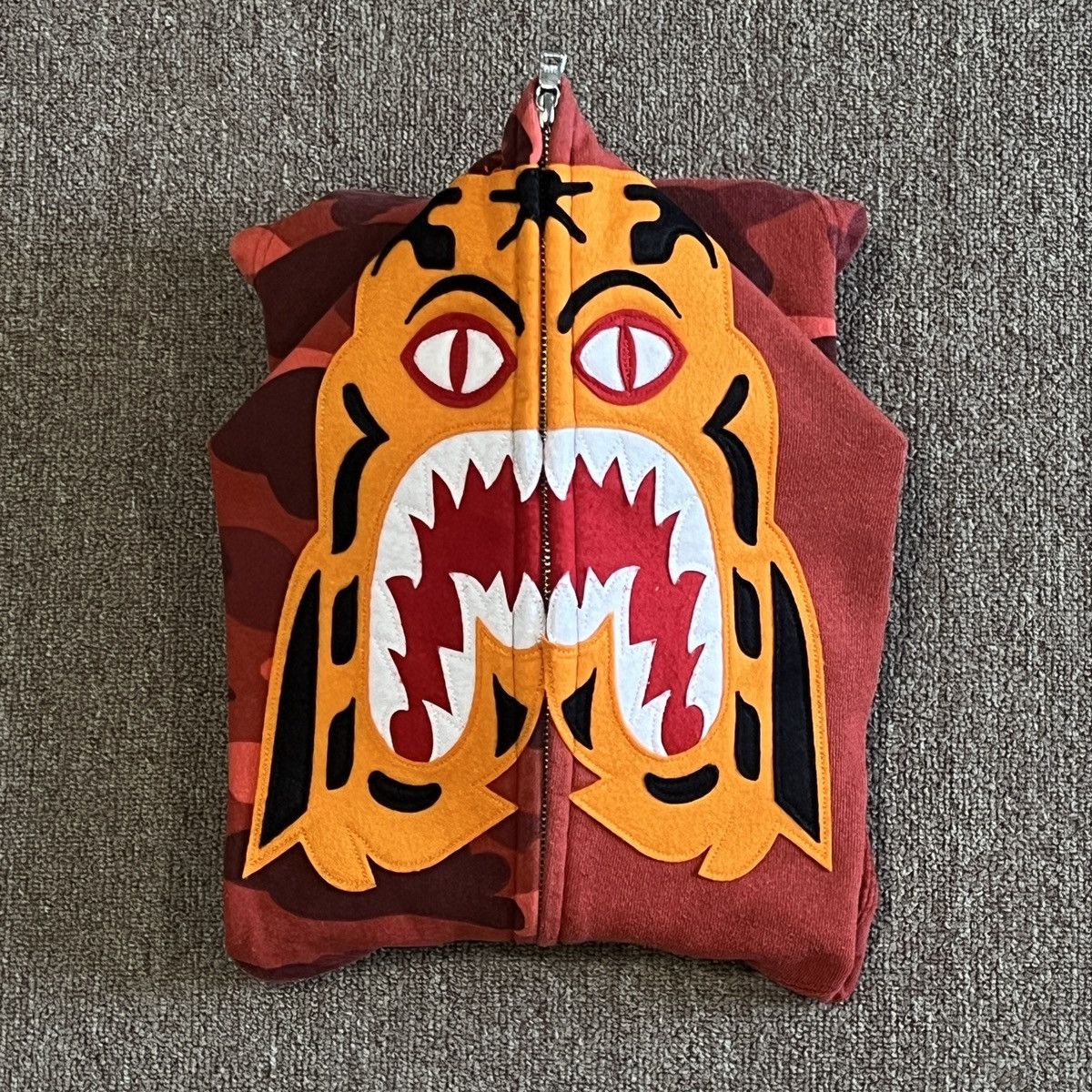 image of Bape Red Camo Tiger Zip Ip Hoodie, Men's (Size Small)