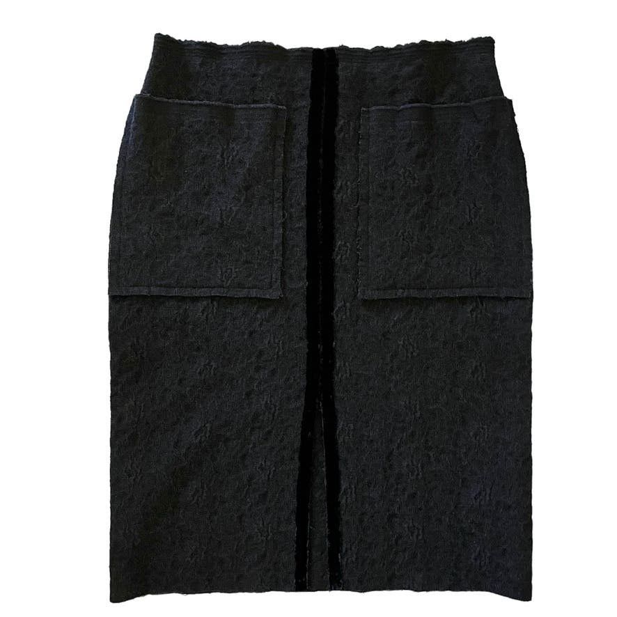 image of Lanvin Runway Vintage Gray Wool Black Velvet Pencil Skirt in Grey, Women's (Size 26)