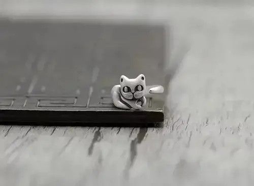 Jewelry × Ring Of Fire S990 silver cat adjustable ring Size ONE SIZE - 2 Thumbnail