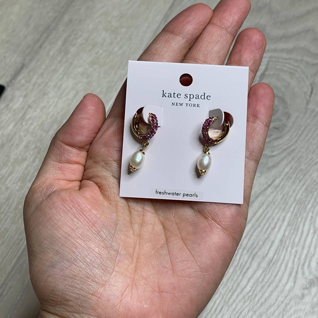 Kate Spade Kate Spade Freshwater Pearl Pave Power Huggies Earrings Size ONE SIZE - 6 Thumbnail
