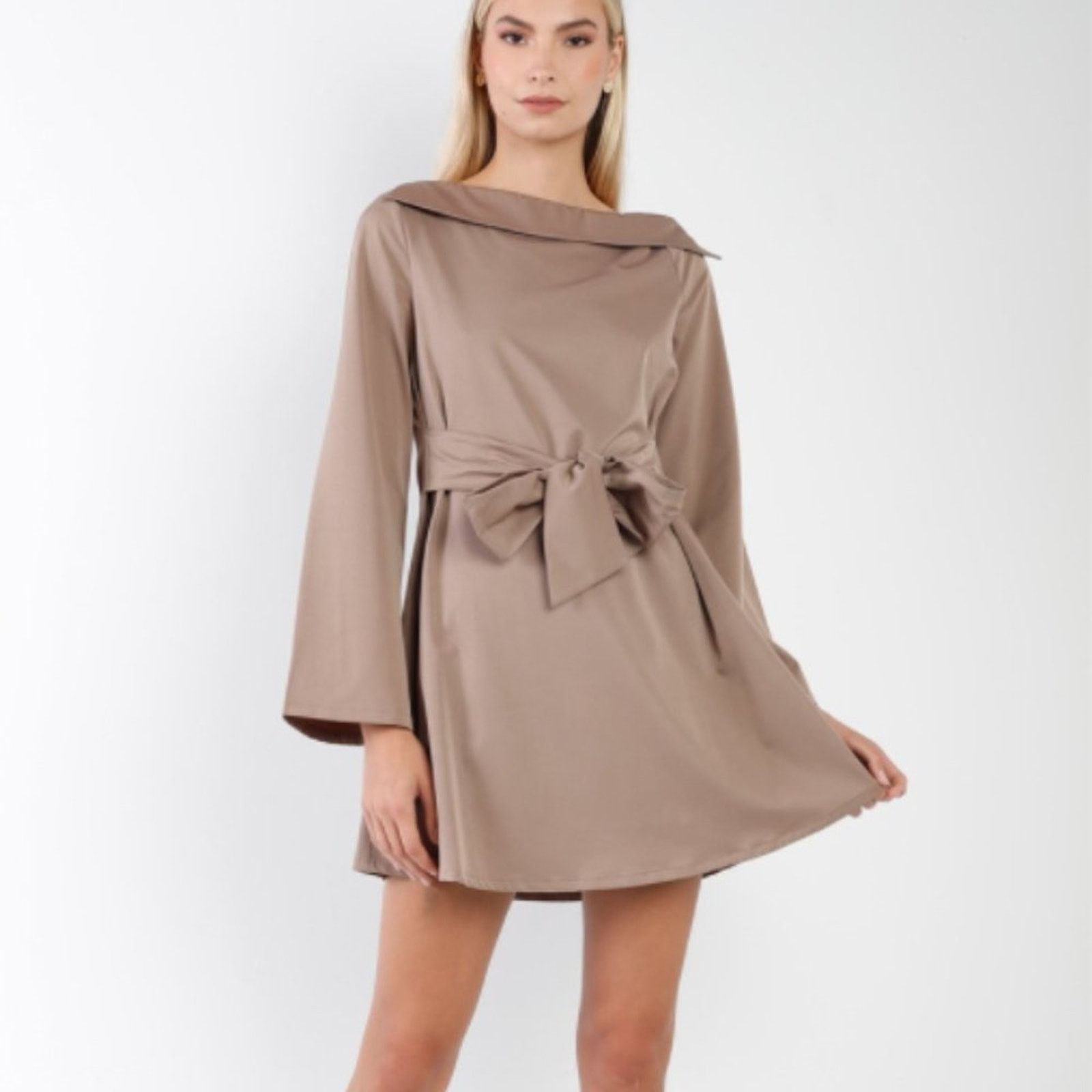 Other Mocha Kimono Sleeve Mini Dress with Waist Tie Size S / US 4 / IT 40 - 2 Thumbnail