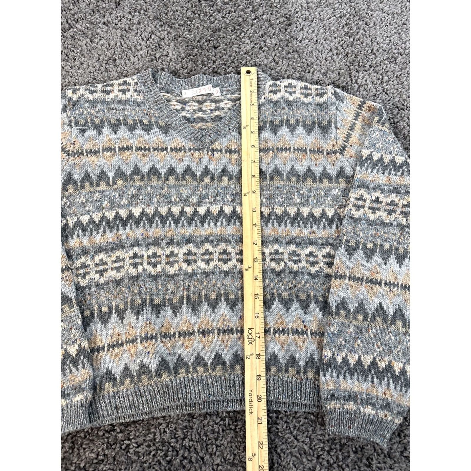 Esprit VINTAGE Esprit Sweater Womens S Gray Wool Blend Fair Isle Chunky-Knit V-Neck 90s Pullover Mens? Size S / US 4 / IT 40 - 2 Thumbnail