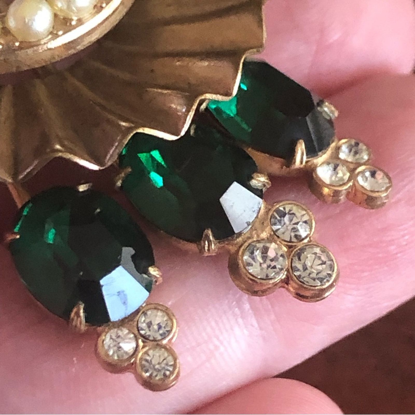 Other Antique art deco emerald stone pearl accent brooch pin Size ONE SIZE - 3 Thumbnail