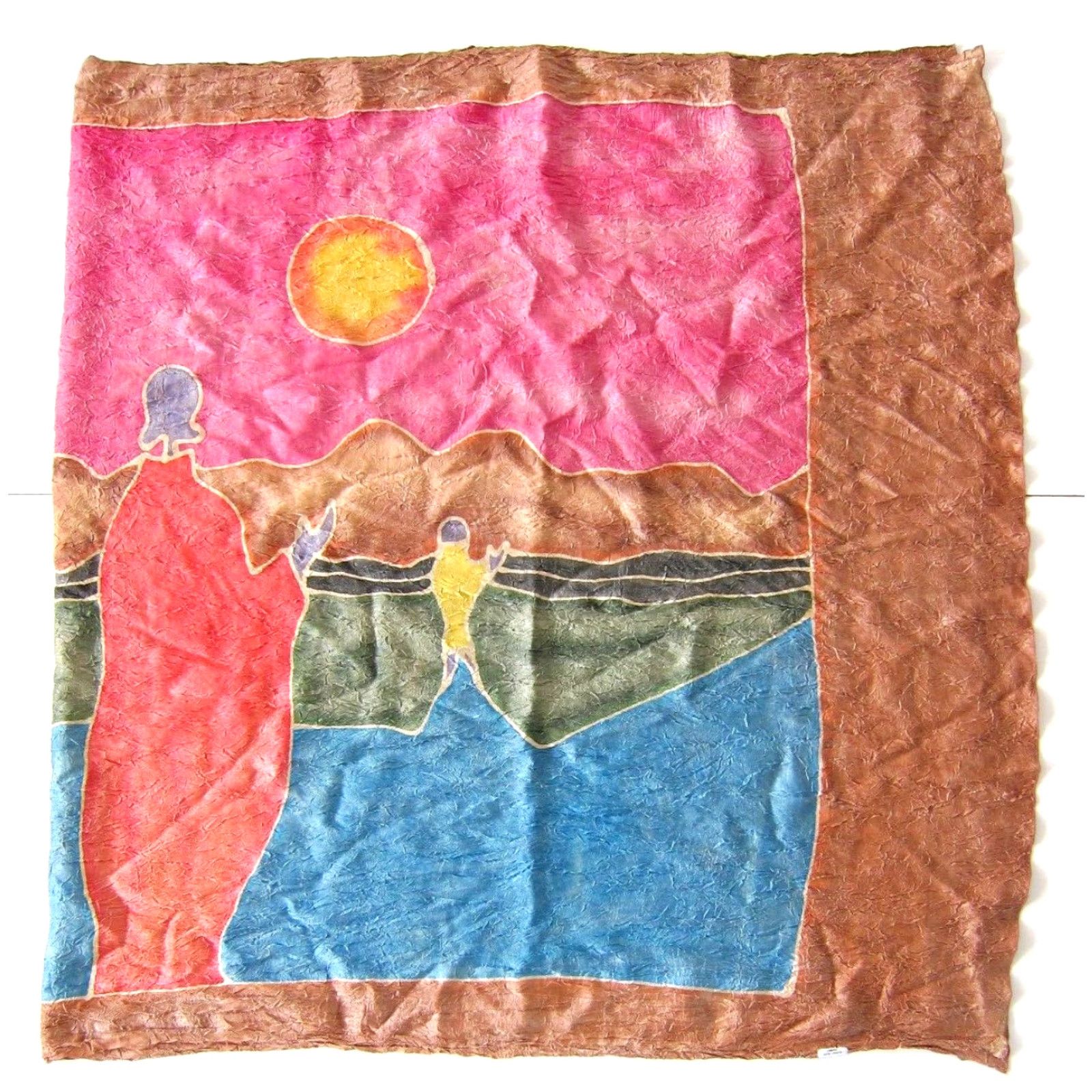 Vintage VINTAGE Planet Surf Hawaii Indonesia Pink Blue Brown Sun Beach Sarong Unisex 42" X 71" Polyester Made in Indonesia" Size ONE SIZE - 2 Thumbnail