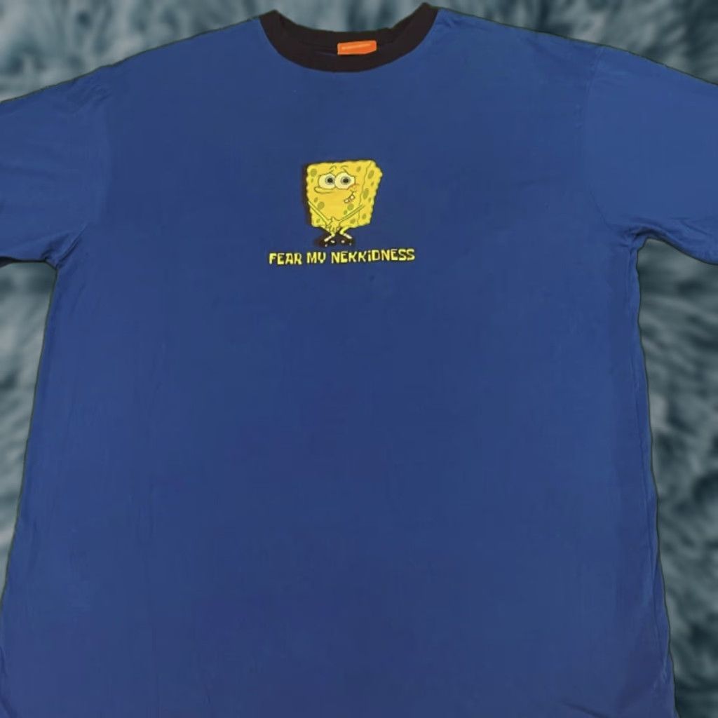 Nickelodeon VINTAGE Nickelodeon SpongeBob Cartoon Fear My Naked Y2k 2005 VTG Shirt Mens XL Blue Short Sleeve T-Shirt Funny 90s Y2k Cartoon Hip Hop Mens Size US XL / EU 56 / 4 - 1 Thumbnail