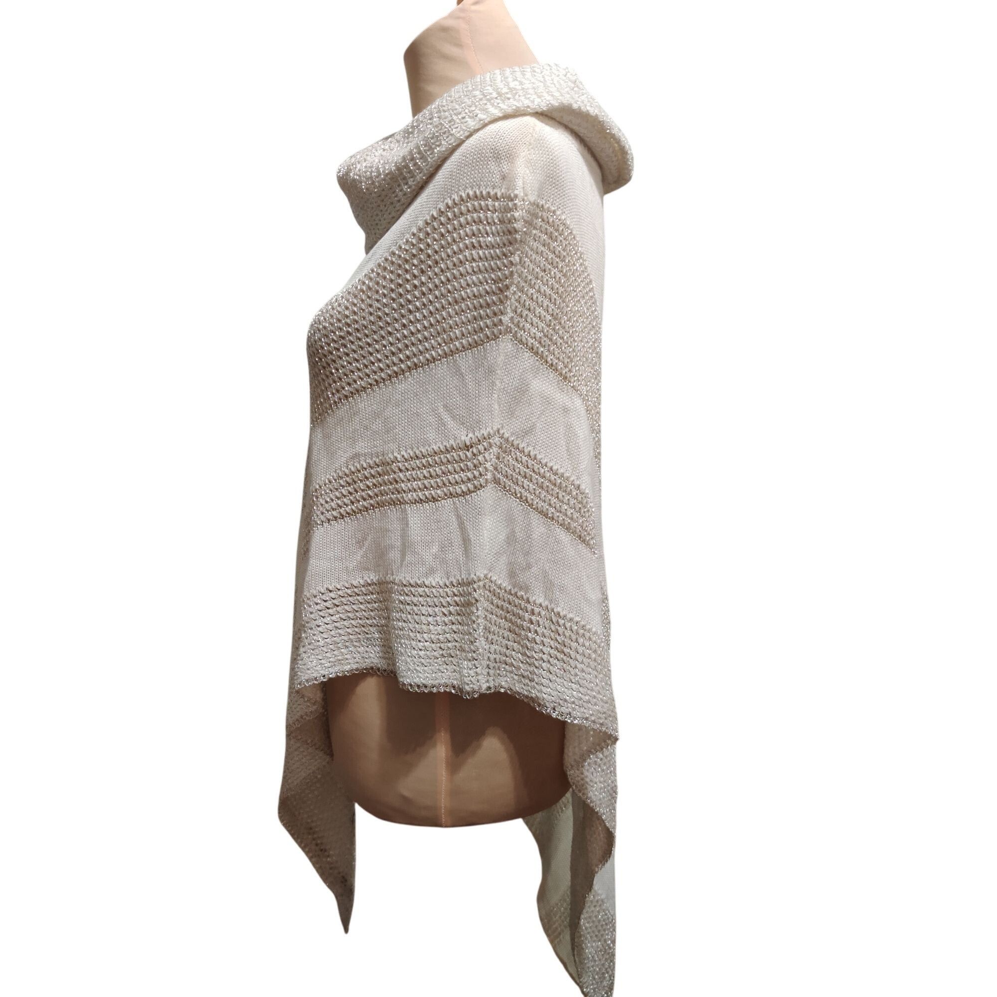 Other Belldini S M Ivory Metallic Knit Asymmetrical Poncho Sweater Size S / US 4 / IT 40 - 4 Thumbnail
