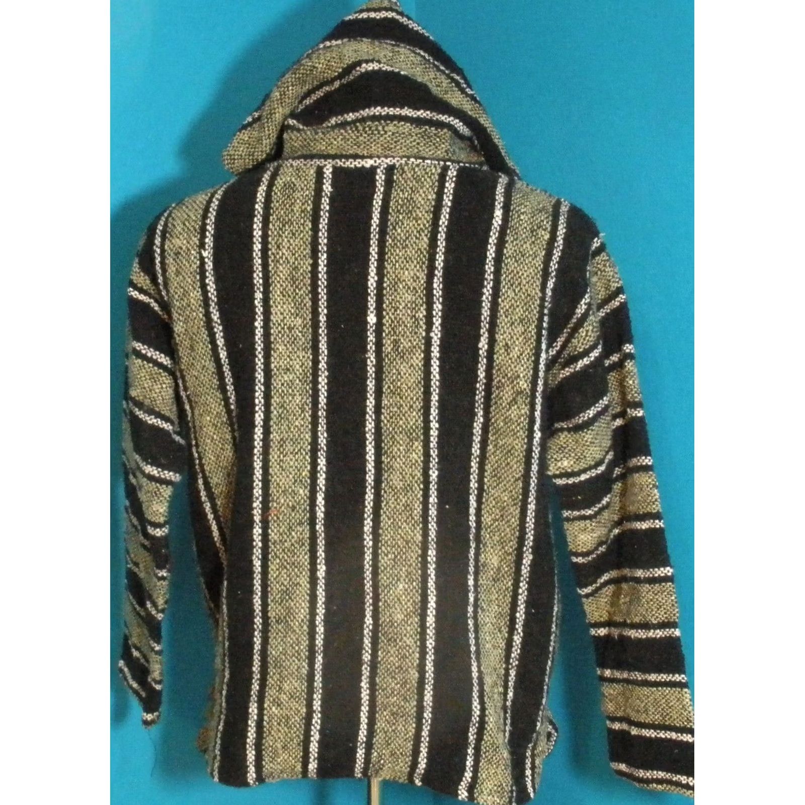 Sunspel Sunspecs Hooded Pullover Poncho Baja Hoodie Adult's S/M Black Knit Acrylic Striped Hippie Surfer Beach 90s Style Mens Womens Size US S / EU 44-46 / 1 - 3 Thumbnail