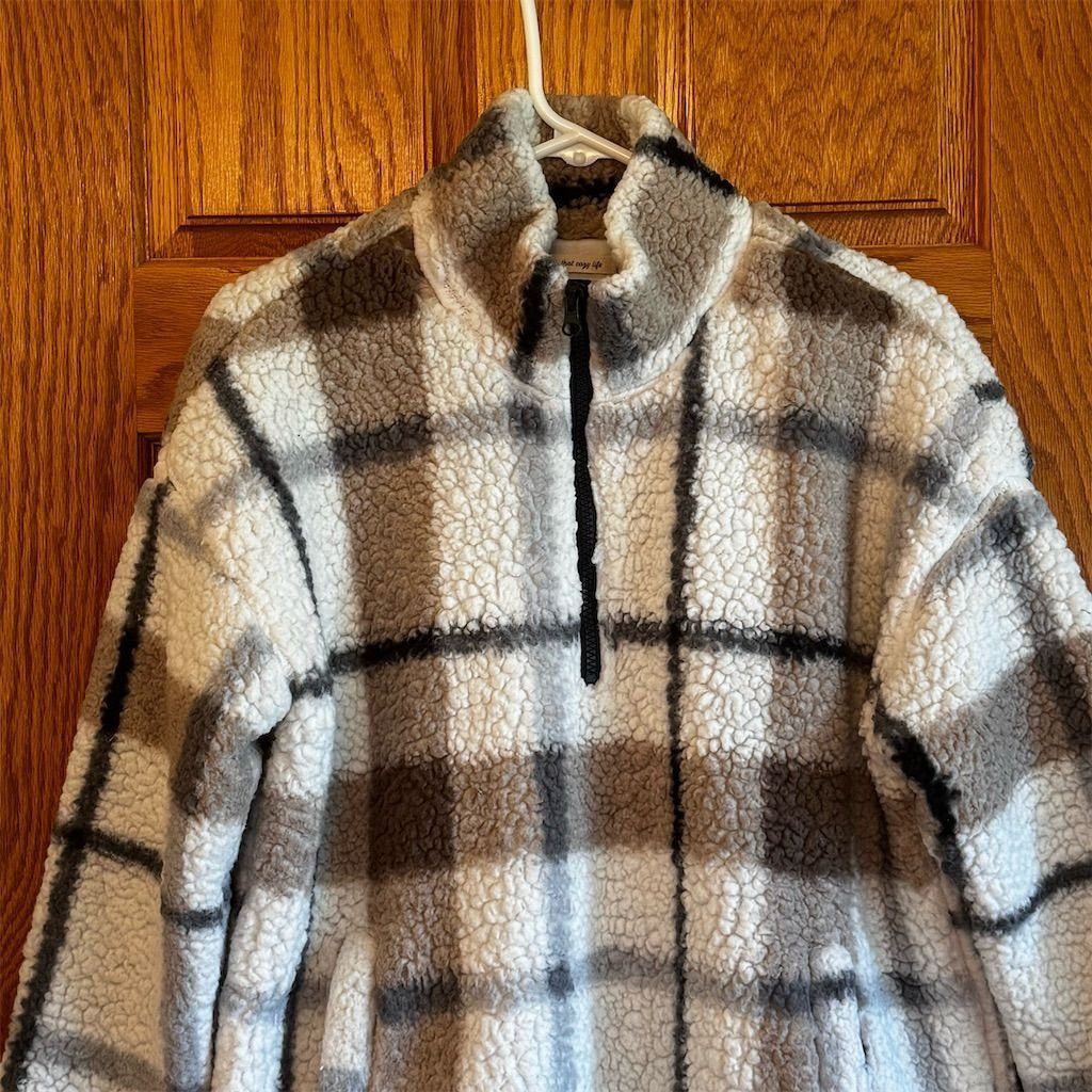 Other Thread & Supply Women's Plaid Sherpa Quarter Zip Jacket Size M / US 6-8 / IT 42-44 - 2 Thumbnail