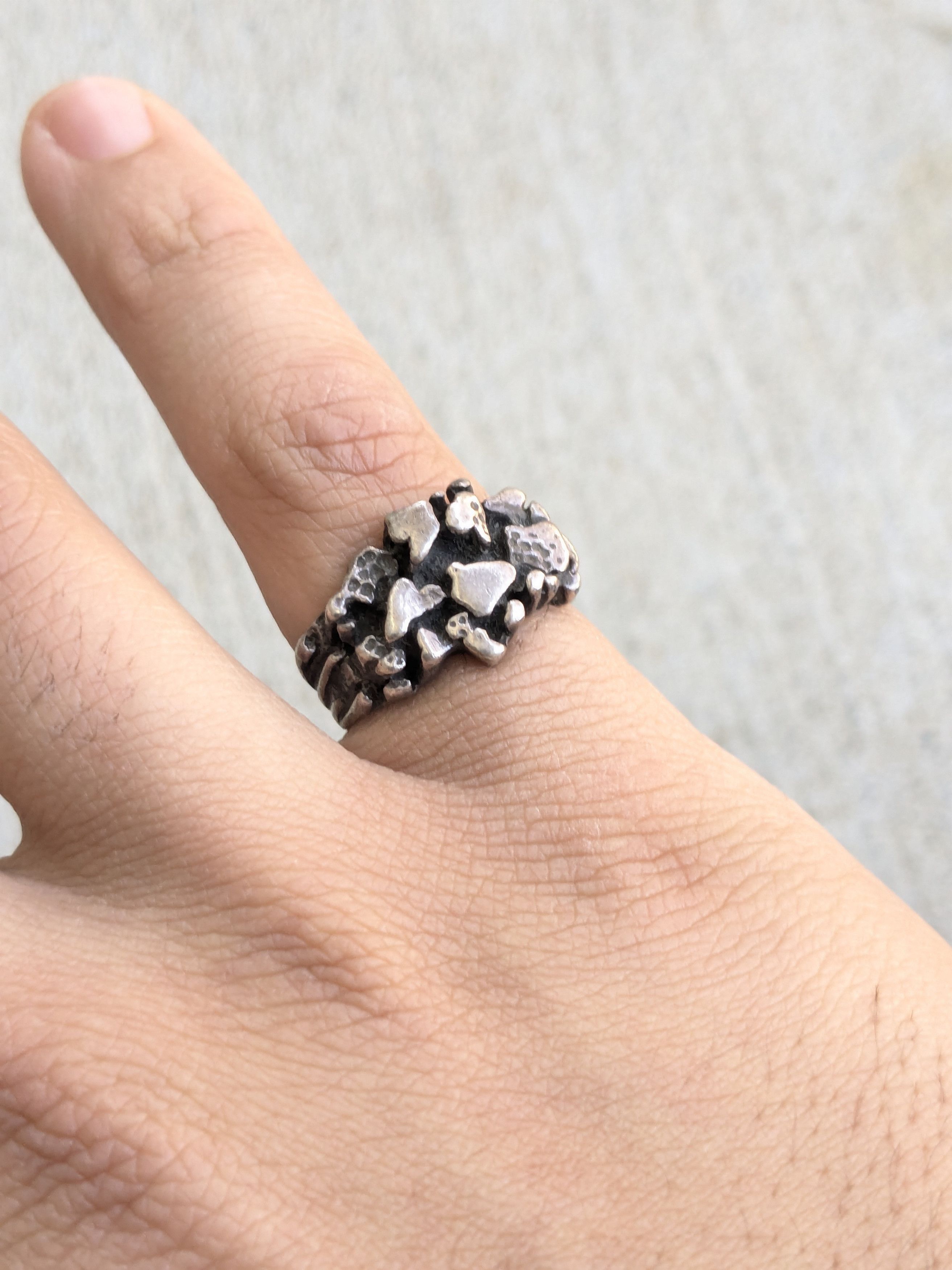 Jewelry Vintage Sterling Silver Ring Nugget 6.75 Modern Brutalist Size ONE SIZE - 10 Thumbnail