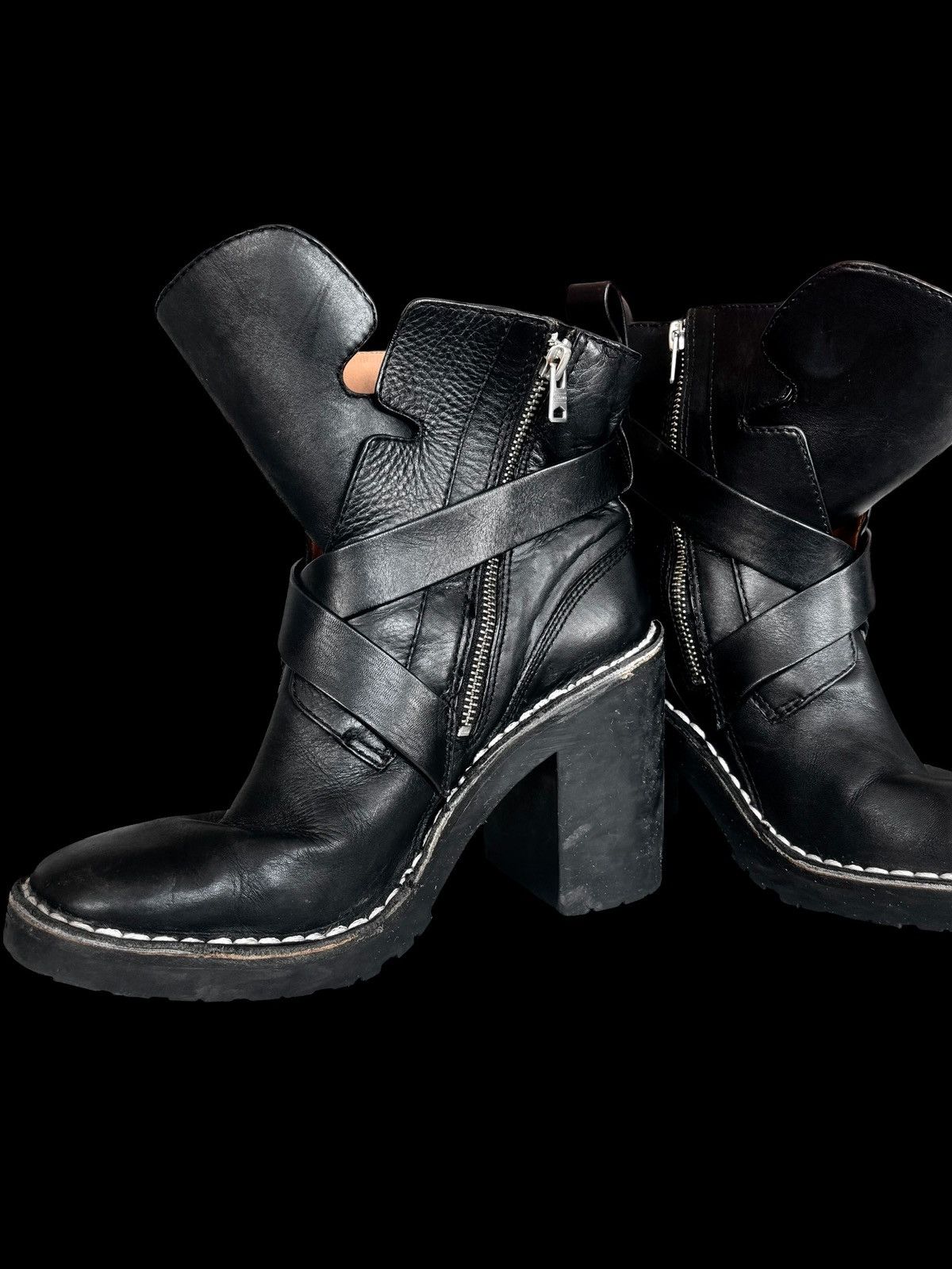 Allsaints AllSaints Chunky Heel Harness Boots Black Leather Size US 9 / IT 39 - 2 Thumbnail