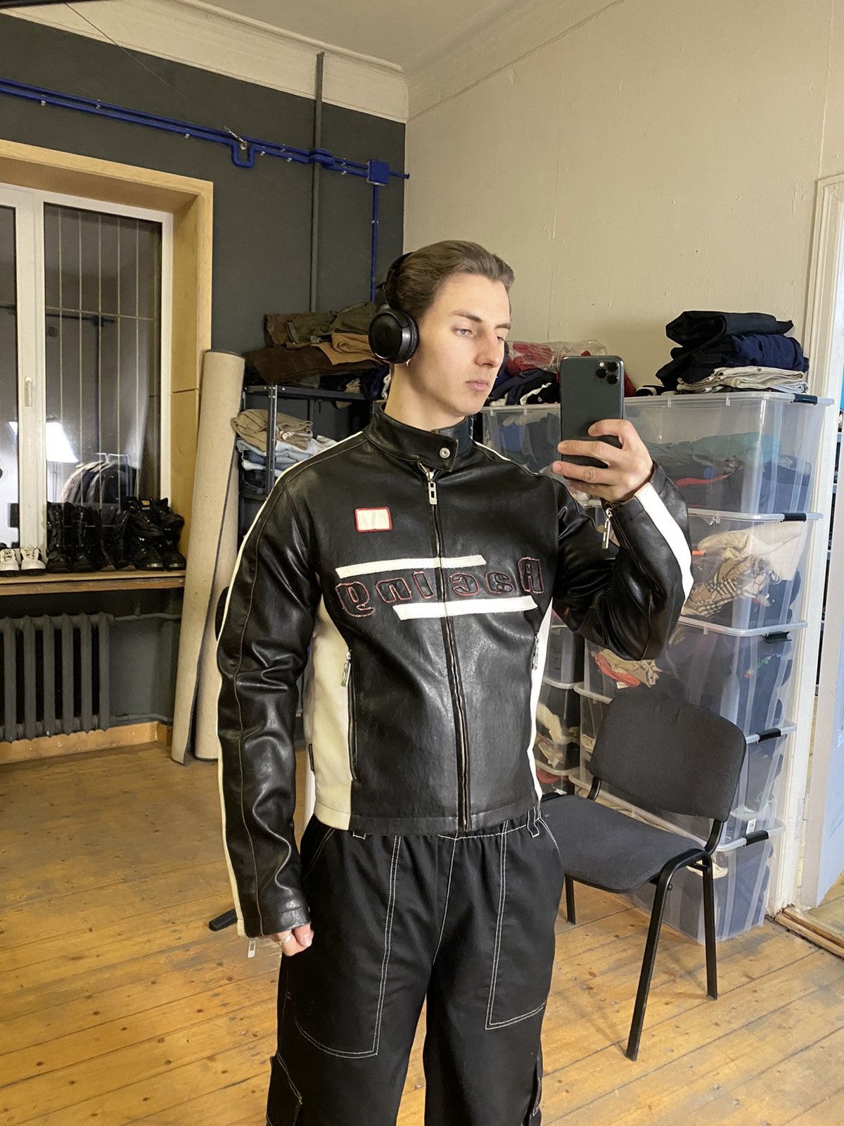 Circulaire Racing Leather Jacket Marlboro Ferrari Michelin in Black Men s Size Medium