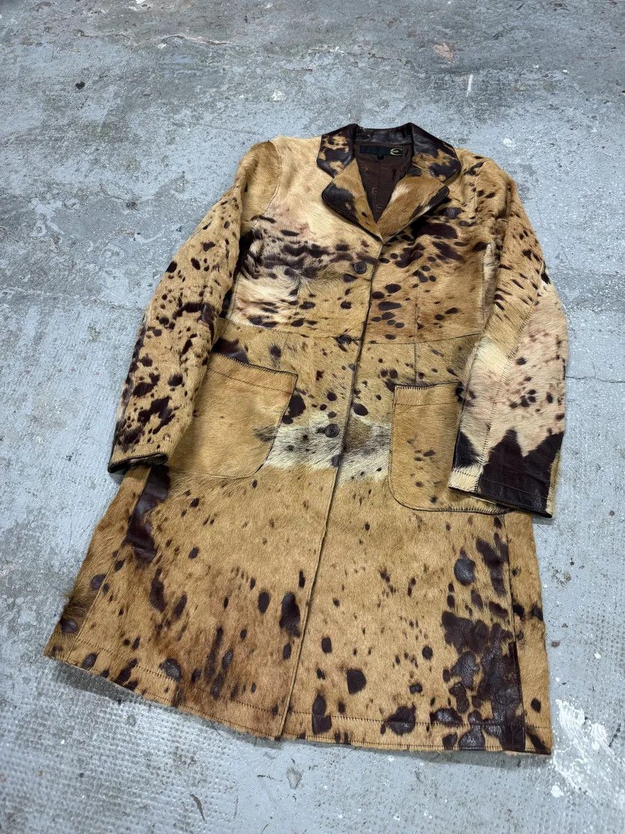 Just Cavalli AW2004 Cavalli Brown & Beige Pony Hair Caw Effect Trench Coat Size S / US 4 / IT 40 - 3 Thumbnail