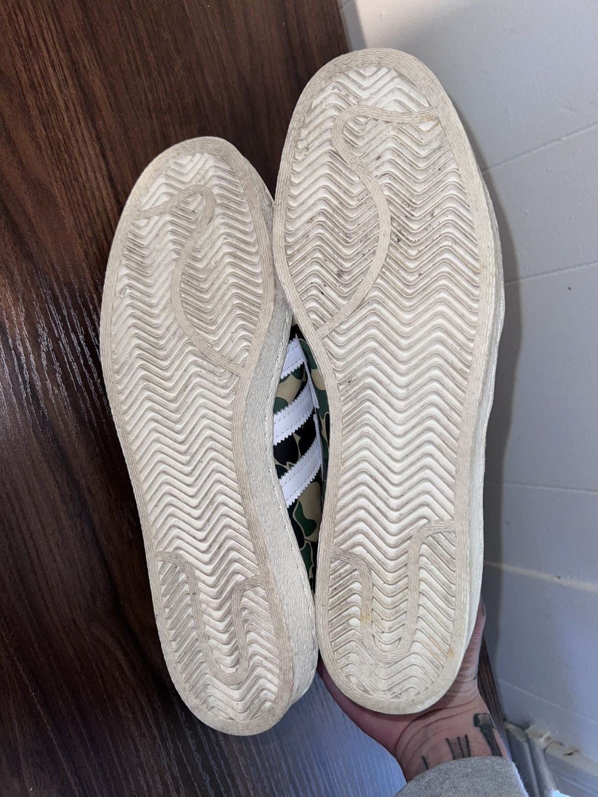 Adidas Camo Bape x Adidas Shell toes Size US 12 / EU 45 - 5 Thumbnail