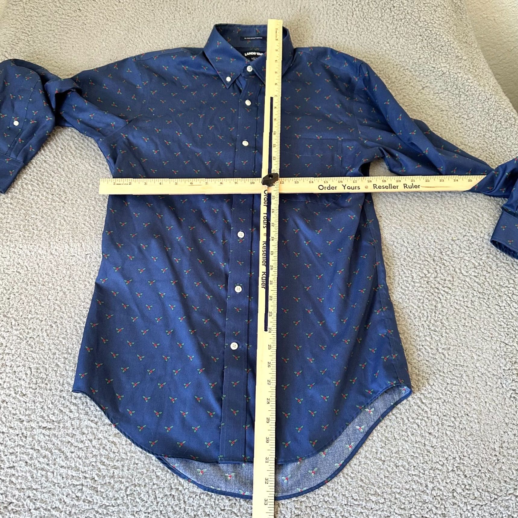 Lands' End Lands' End Shirt Adult Small Blue Supima Cotton Mistletoe AOP 90s Button Up Mens Size US S / EU 44-46 / 1 - 6 Thumbnail