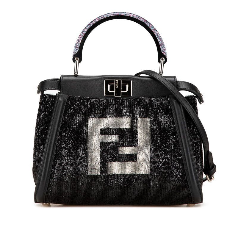 Fendi Fendi Beads Leather Mini Peekaboo Iconic 2Way Bag 8Bn316 Leather Shoulder Bag 8Bn316 in Black, Women's