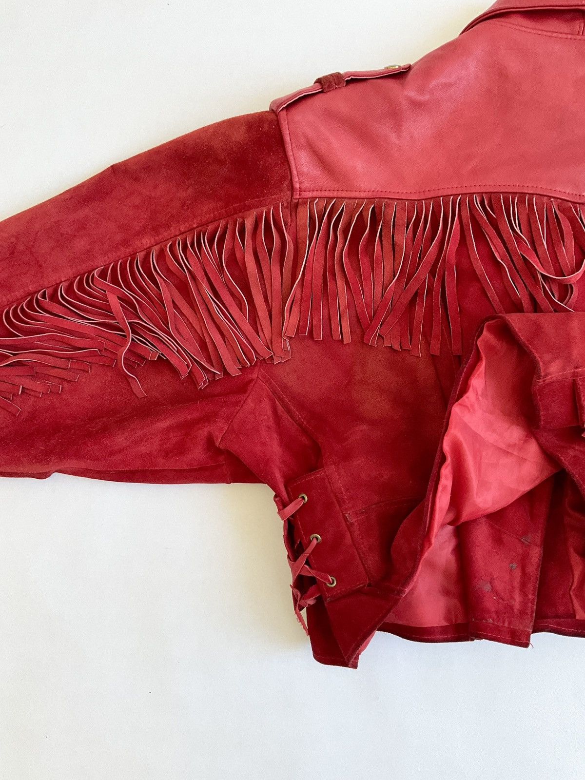 Vintage Vintage red leather jacket with bangs Size L / US 10 / IT 46 - 13 Thumbnail