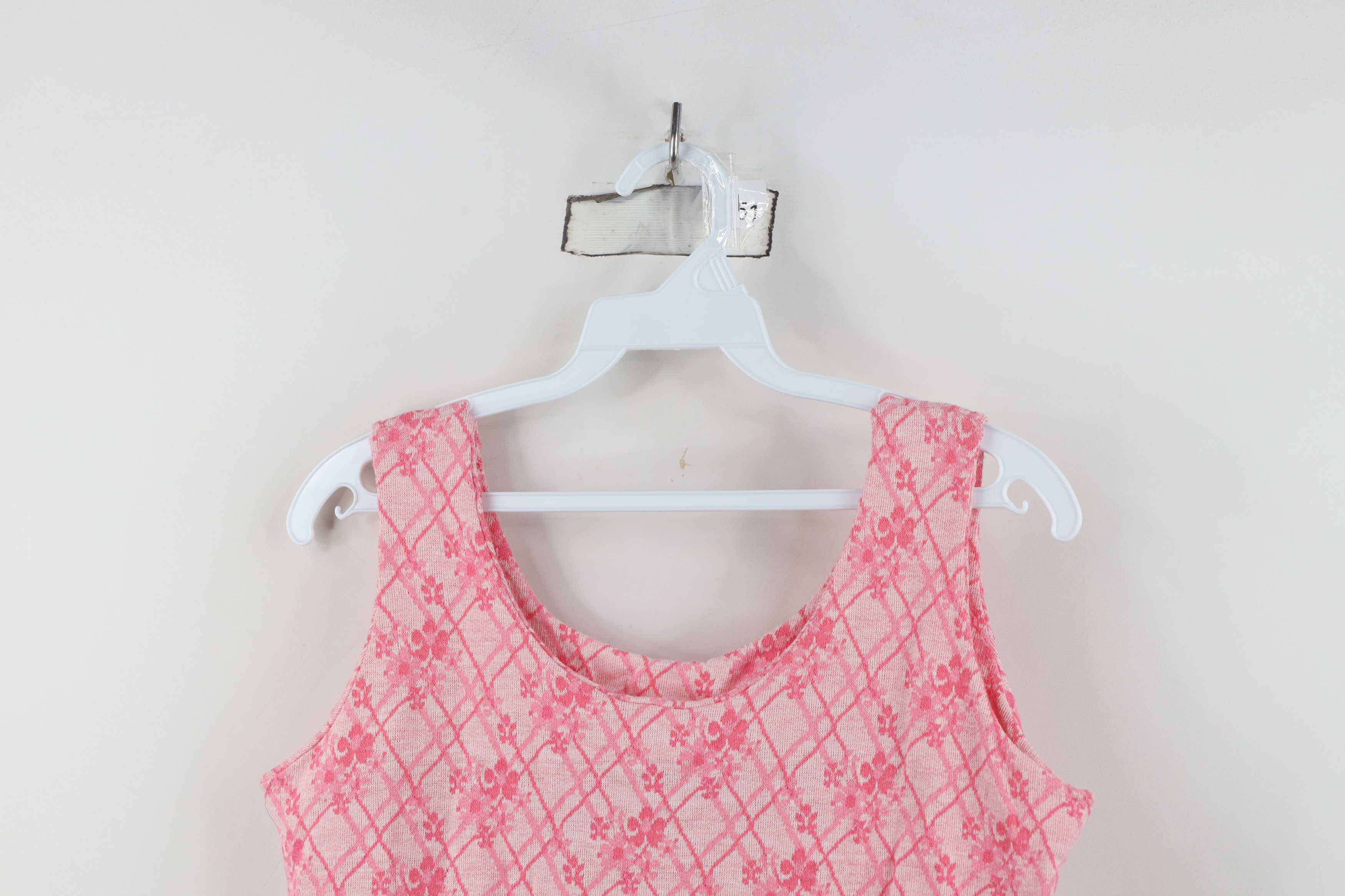Vintage Vintage 70s Streetwear Flower Knit Tank Top T-Shirt Pink USA Size M / US 6-8 / IT 42-44 - 2 Thumbnail
