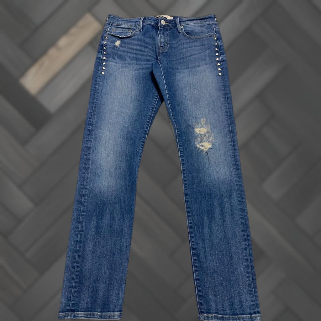 Levi's Levi's Jeans Boyfriend Slim 6 Womens 29x30 Blue Distressed Embellished 5-Pocket Design Denim Cotton Elastane Button Zip Mid Rise Men/Women? Size 29" - 1 Thumbnail