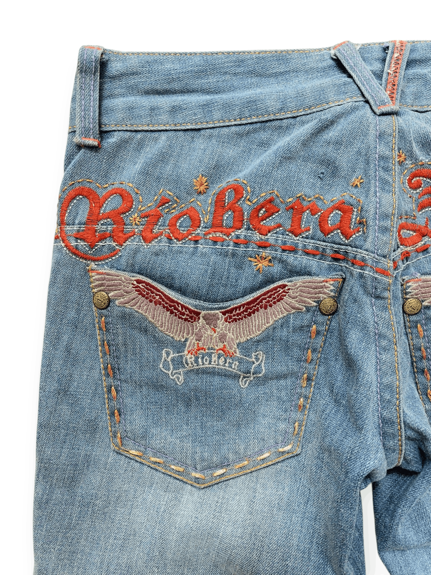Vintage ☠️ Embroidery Skulls And Eagles Back Pocket Riobera Jeans Size 26" / US 2 / IT 38 - 17 Thumbnail