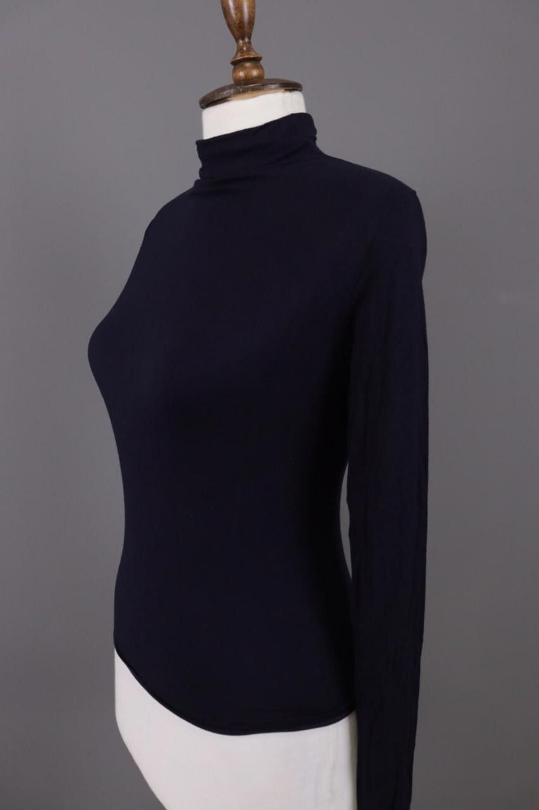 Designer Sarah Pacini Black High Neck Stretch Top Shirt Size 1 Size M / US 6-8 / IT 42-44 - 5 Thumbnail